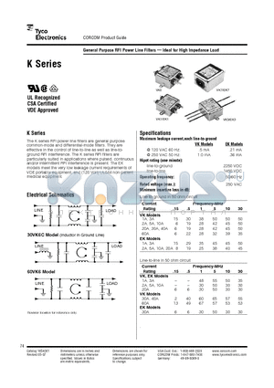 3VK1 datasheet - General Purpose RFI Power Line Filters-Ideal for High Impedance Load
