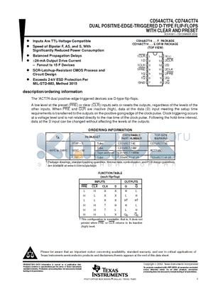 CD54ACT74F3A datasheet - DUAL POSITIVE-EDGE-TRIGGERED D-TYPE FLIP-FLOPS WITH CLEAR AND PRESET