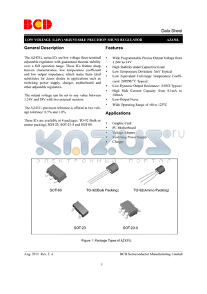 AZ431LARTR-E1 datasheet - LOW VOLTAGE (1.24V) ADJUSTABLE PRECISION SHUNT REGULATOR