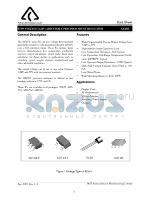 AZ431LAR-TR datasheet - LOW VOLTAGE (1.24V) ADJUSTABLE PRECISION SHUNT REGULATOR