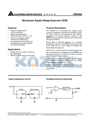 CM3404-40ST datasheet - Micropower Supply Voltage Supervisor (SVS)