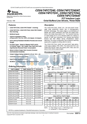 CD54FCT241M datasheet - FCT Interface Logic Octal Buffers/Line Drivers, Three-State