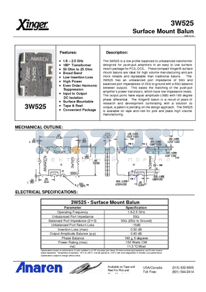 3W525 datasheet - Surface Mount Balun