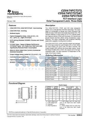 CD54FCT373ATE datasheet - FCT Interface Logic Octal Transparent Latch, Three-State