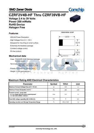 CZRF2V7B-HF datasheet - SMD Zener Diode