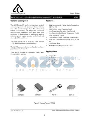 AZ432AN-TR datasheet - LOW VOLTAGE (1.25V) ADJUSTABLE PRECISION SHUNT REGULATOR