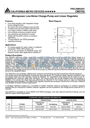 CM3702-50DF datasheet - Micropower Low-Noise Charge-Pump and Linear Regulator