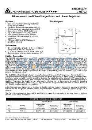CM3702-50MR datasheet - Micropower Low-Noise Charge-Pump and Linear Regulator
