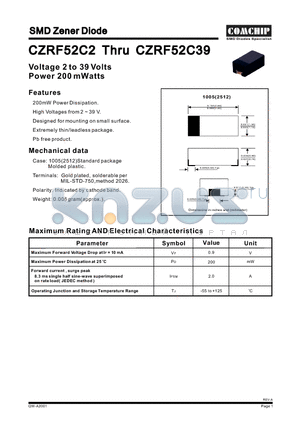 CZRF52C20 datasheet - SMD Zener Diode