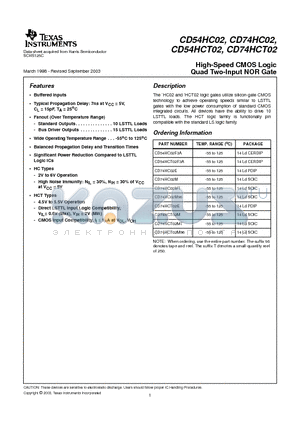 CD54HC02_06 datasheet - High-Speed CMOS Logic Quad Two-Input NOR Gate