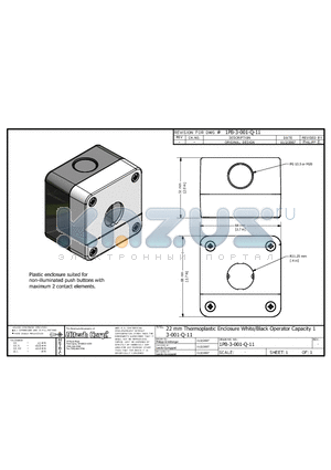 3-001-Q-11 datasheet - 22 mm Thermoplastic Enclosure White/Black Operator Capacity 1