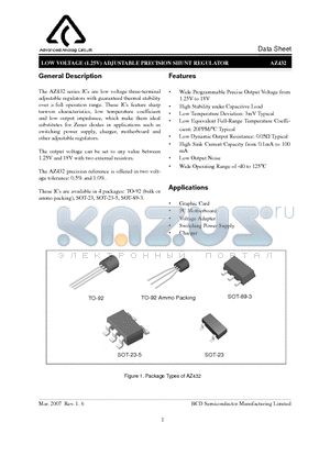 AZ432BKTR-E1 datasheet - LOW VOLTAGE (1.25V) ADJUSTABLE PRECISION SHUNT REGULATOR