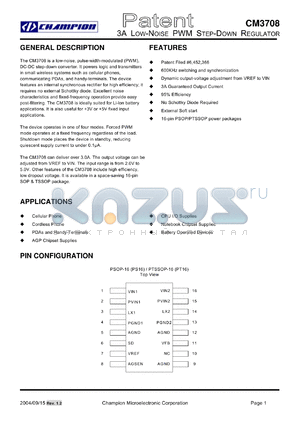 CM3708IT datasheet - 3A LOOW NOISE PWM STEP DOWN REGULATOR