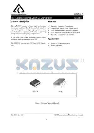 AZ4558C datasheet - DUAL BIPOLAR OPERATIONAL AMPLIFIERS