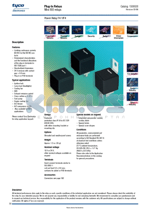 3-1393303-4 datasheet - Power Relay F4 / VF4 Plug-In Relays Mini ISO relays