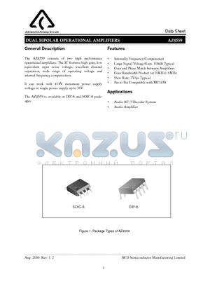 AZ4559M-E1 datasheet - DUAL BIPOLAR OPERATIONAL AMPLIFIERS