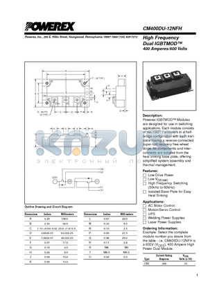 CM400DU-12NFH datasheet - High Frequency Dual IGBTMOD 400 Amperes/600 Volts