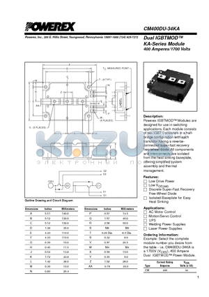 CM400DU-34KA datasheet - Dual IGBTMOD 400 Amperes/1700 Volts