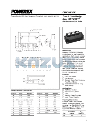 CM400DU-5F datasheet - Trench Gate Design Dual IGBTMOD 400 Amperes/250 Volts