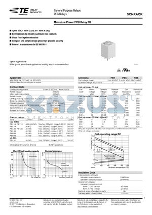 3-1415541-8 datasheet - Miniature Power PCB Relay PB