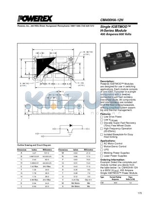 CM400HA-12H datasheet - Single IGBTMOD 400 Amperes/600 Volts