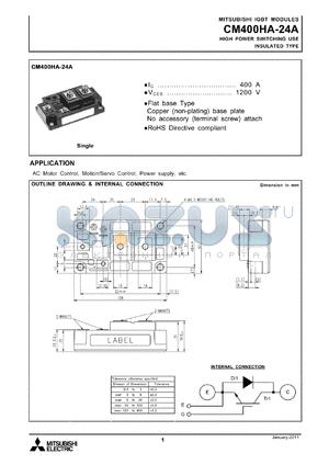 CM400HA-24A datasheet - HIGH POWER SWITCHING USE INSULATED TYPE