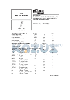 CM4209 datasheet - PNP SILICON TRANSISTOR