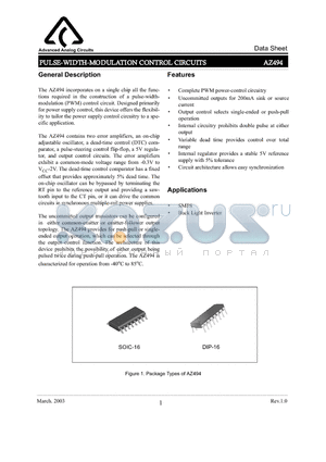 AZ494M datasheet - PULSE-WIDTH-MODULATION CONTROL CIRCUITS