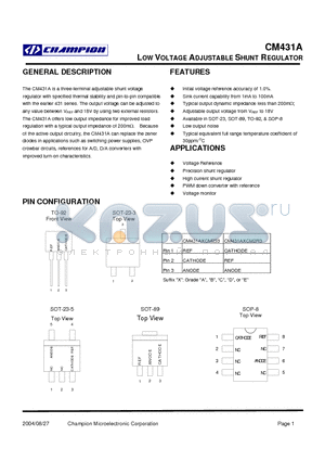 CM431ABCM235 datasheet - LOW VOLTAGE ADJUSTABLE SHUNT REGULATOR