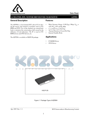 AZ5954M28-E1 datasheet - 4-CHANNEL BTL MOTOR DRIVER FOR CD-ROM/DVD