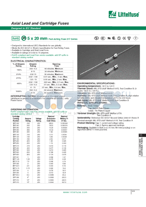 217001 datasheet - Axial Lead and Cartridge Fuses - Designed to IEC Standard
