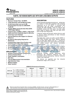 AZ6122 datasheet - 12-BITS, 125/105/80/65 MSPS ADC WITH DDR LVDS/CMOS OUTPUTS