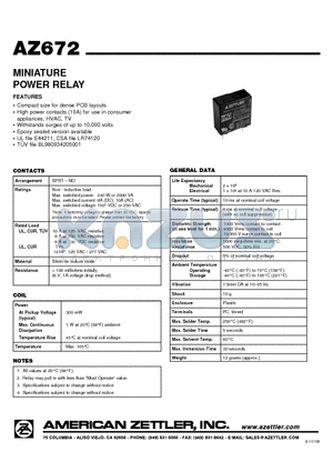 AZ672-1A-3D datasheet - MINIATURE POWER RELAY