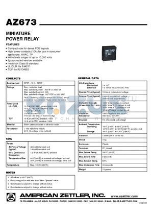 AZ673-1A-18D datasheet - MINIATURE POWER RELAY