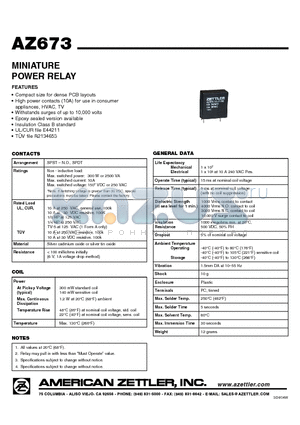 AZ673-1C-5D datasheet - MINIATURE POWER RELAY