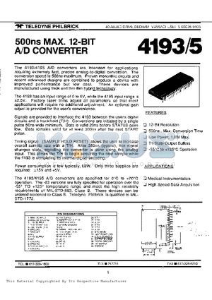 4193 datasheet - 500ns MAX 12-BIT A/D CONVERTER