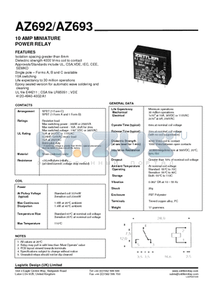 AZ692 datasheet - 10 AMP MINIATURE POWER RELAY
