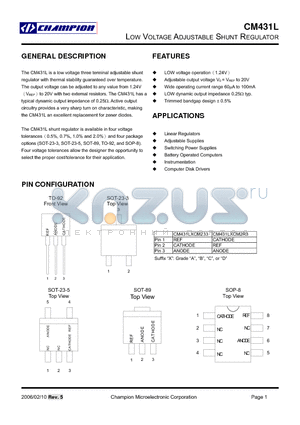 CM431LCCM89 datasheet - LOW VOLTAGE ADJUSTABLE SHUNT REGULATOR