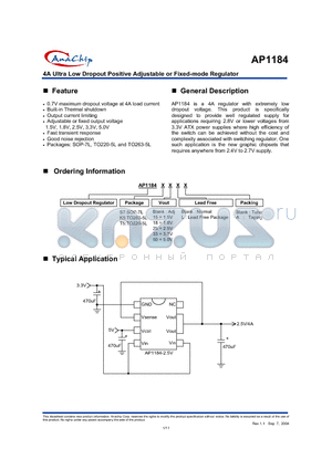 AP1184S715L datasheet - 4A Ultra Low Dropout Positive Adjustable or Fixed-mode Regulator