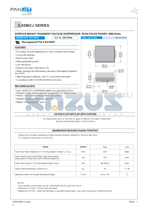 3.0SMCJ100A datasheet - SURFACE MOUNT TRANSIENT VOLTAGE SUPPRESSOR PEAK PULSE POWER