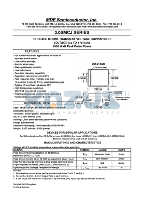 3.0SMCJ100CA datasheet - SURFACE MOUNT TRANSIENT VOLTAGE SUPPRESSOR