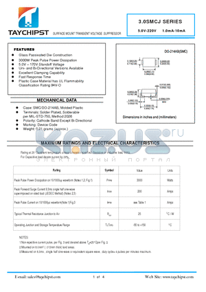 3.0SMCJ100C datasheet - SURFACE MOUNT TRANSIENT VOLTAGE SUPPRESSOR