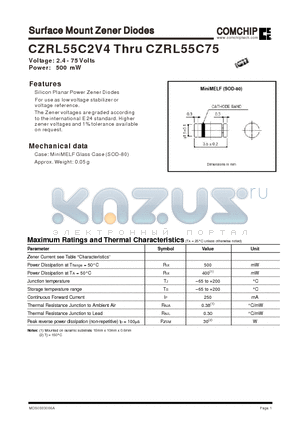 CZRL55C2V7 datasheet - Surface Mount Zener Diodes