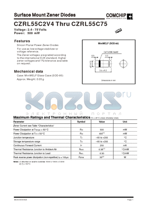 CZRL55C22 datasheet - Surface Mount Zener Diodes