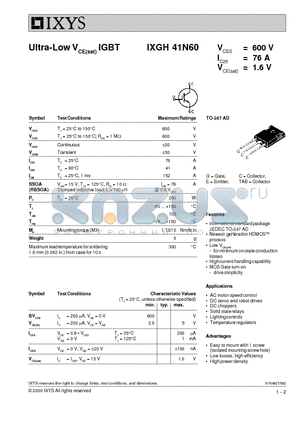 41N60 datasheet - Ultra-Low VCE(sat) IGBT