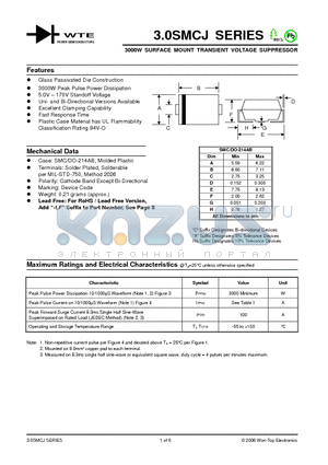 3.0SMCJ110A datasheet - 3000W SURFACE MOUNT TRANSIENT VOLTAGE SUPPRESSOR