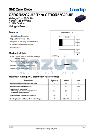 CZRQR52C6V2-HF datasheet - SMD Zener Diode