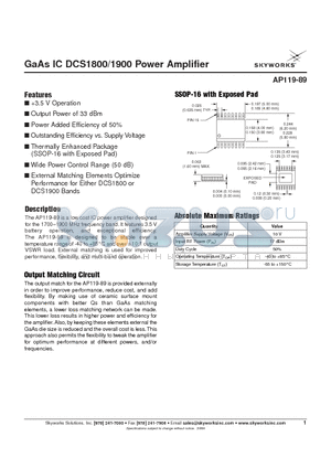 AP119-89 datasheet - GaAs IC DCS 1800/1900 Power Amplifier