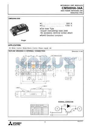 CM500HA-34A datasheet - HIGH POWER SWITCHING USE INSULATED TYPE