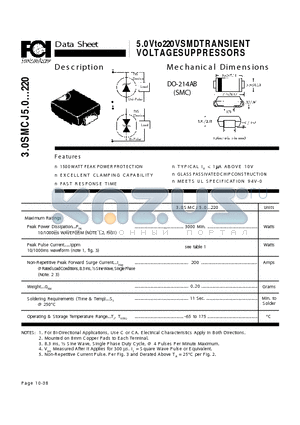 3.0SMCJ11A datasheet - 5.0V to 220V SMD TRANSIENT VOLTAGE SUPPRESSORS